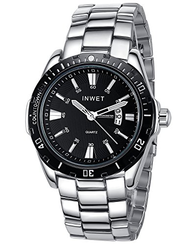 Inwet Mode Silber Herren Quarz Armbanduhr,Schwarz Zifferblatt Analoge Anzeigen mit Datum,Edelstahl Armband Inwet Mode Silber Herren Quarz Armbanduhr,Schwarz Zifferblatt Analoge Anzeigen mit Datum,Edelstahl Armband