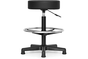 Waytex - Taburete de Oficina Alto, Asiento Ajustable de 58 a 82 cm, Asiento cómodo, reposapiés Ajustable, Patas fijas, para Oficina y mesas Altas, Color Negro