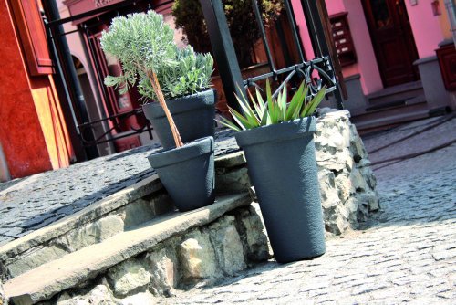 2er Set XXL Flower Tower Anthrazit – 2 Pflanztöpfe mit 74 cm Höhe, 48 cm Durchmesser und 58 Liter Volumen für Innen- und Außenbereiche, inkl. halbhohem Einsätzen für sauberes Bepflanzen und einfaches Umtopfen - 5
