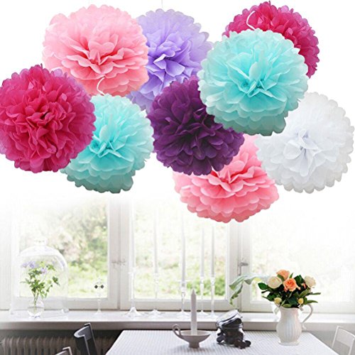 sevenmye 6 Teile Seidenpapier Pom Laterne Flower Ball Hochzeit Geburtstag Party Outdoor Dekorationen (10 cm/15 cm/20 cm, pink/rose/weiß) 6 colors