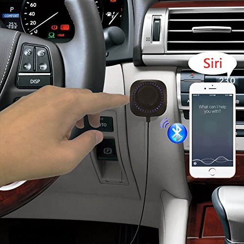 IKOS-Bluetooth-Car-Kit-41-Bluetooth-to-AUX-Music-Receiver-Audio-Radio-Adapter-with-35mm-Output-Jack-A2DP-Car-Stereo-AUX-Input-Microphone-Car-Handsfree-Calling-iPhone-Siri-Active-Volume-Control