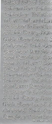 1 x SILVER Mum, Dad, Son, Daughter Peeloff Stickers Cardmaking, 671