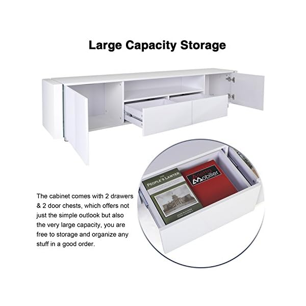 TV Cabinet, HST Mall Modern High Gloss White TV Unit Stand 205cm Free LED RGB Lights Home TV Furniture - Image 8