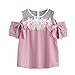 Produktbild DOLDOA Frauen Kurzschluss Hülse weg Schulter Spitze gestreiften Blusen beiläufigen Oberseiten T-Shirt (Größe: 48 Fehlschlag: 112cm / 44.10 ", Pink)