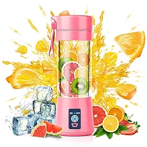 Honey Boney Portable Blender, Personal Size Electric Rechargeable USB Juicer Cup, Fruit Mixer Jar Machine with 4 Blades for Home and Travel (380 ml, Multi-colour)