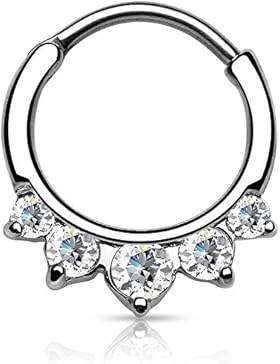 Piercing Boutique Piercing für die Nasenscheidewand, Edelstahl, mit 5 runden Steinen, 16G (1,2mm), Transparent...