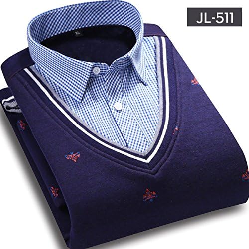 CHLXI CHLXIMen's New Winter Shirt Collar Two Sets Of Knives Sweater Sweater Round Neck Thicker,511-L