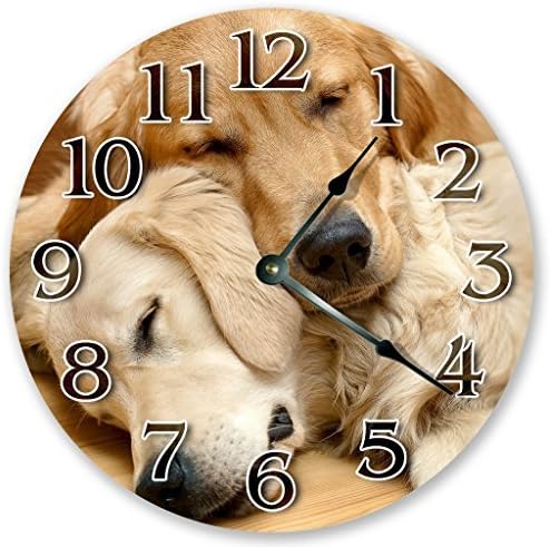 10.5" TWO GOLDEN RETRIEVERS CLOCK - Large 10.5" Wall Clock - Home Decor Clock