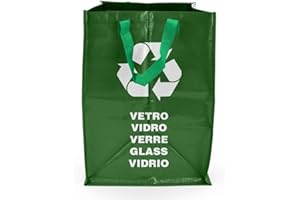 Space Home - Bolsas Reciclaje con Asa - Bolsas Reciclaje Basura Colores - Contenedores de Reciclaje - Sistema de Reciclaje para Vidrio - Verde