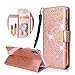 Produktbild Misstars Glitzer Klapphülle für Apple iPhone XS Max (6,5 Zoll), Luxus Bling PU Leder mit Innere Spiegel Design Wallet Flip Cover Kartenfach Magnetverschluss und Standfunktion Schutzhülle, Roségold