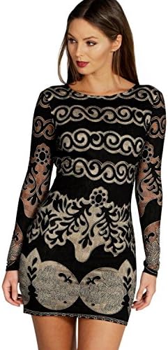 Black Womens Claire Lace Panelled Long Sleeve Bodycon Dress - 10