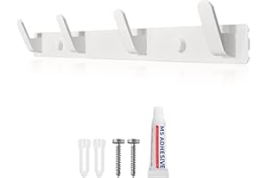 Sevenpers Percheros Pared Perchero Pared Blanco Perchero de Pared de Diseño Moderno con 4 Ganchos Dos Métodos de Instalación para Entrada Dormitorio Cocina Baño