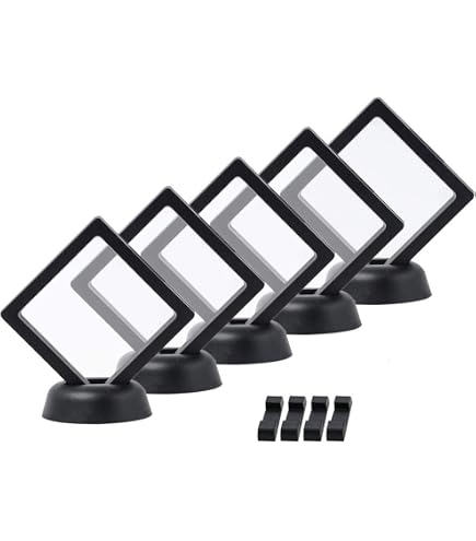 Walquicks Lot de 10 cadres flottants 3D avec support pour pièces de monnaie, étui transparent flottant 3D, bijoux, spécimen, cadre porte-médaille militaire, cadre d'emballage cadeau 7 x 7 cm (noir