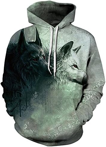 TDOLAH 3D Prints Pullover Jumpers Breathable Hoodies Patterned Sweatshirts For Mens Size S M L XL 2XL 3XL (2XL/3XL, Two Wolves)
