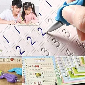 SHNMN (4 BOOKS + 10 REFILL) Sank Magic Practice Copybook, Number Tracing Book for Preschoolers with Pen, Magic Calligraphy Copybook Set Practical Reusable Writing Tool Simple Hand Lettering