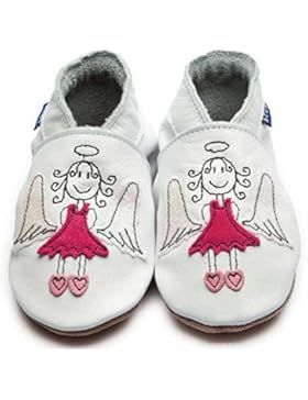 Inch Blue Girls Boys Luxury Leather Soft Sole Pram Shoes - Angel White & Pink
