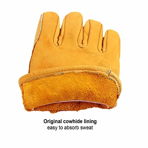 Rindslederarbeitshandschuhe, OZERO levantierteLederhandschuhe für Motorradfahren, Tauchen,Gartenarbeit–Passt perfekt–Guter Halt an der Handflächenpolsterung – Elastisches Handgelenk – 1 Paar (Medium) - 3