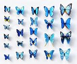 NO:1 12 Stück Mode 3D Schmetterling Magnetisch Wandsticker Wandaufkleber DIY Wandverzierung Wanddeko – Blau - 3