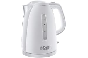 Russell Hobbs Textures Electric 1.7L Cordless Kettle (Fast Boil 3KW, White premium plastic, matt & high gloss finish, Removable washable anti-scale filter, Push to open lid, Perfect pour spout) 21270