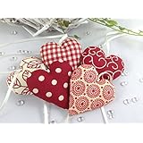 5 Stoffherzen in dunkelrot/vanille