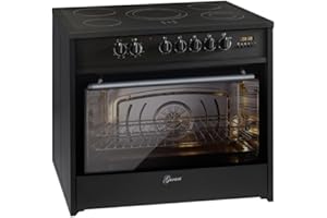 GURARI Cuisinière électrique GCH E 912 BL 90 cm, Vitrocéramique, Range Coocker, 121 L,8 fonctions, Air chaud, barbecue, 5 zones de cuisson, 5 boosters, extracteur télescopique, Noir