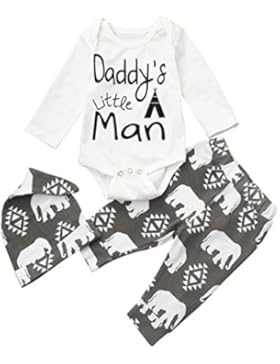 Babykleidung Babymode Longra Strampler für Neugeborene Baby Jungen langarm body und Baby Hosen mit Hut 3 Stücke...