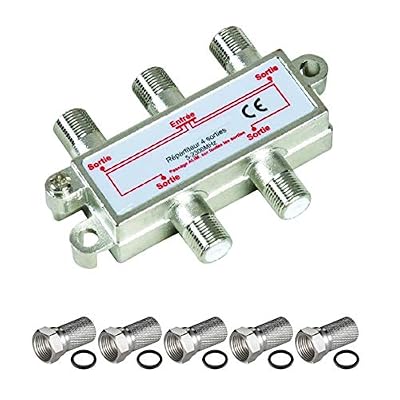 HDSAT Pack REPARTITEUR ANTENNE TV ou Sat 1 Entree 4 Sorties 5-2300 MHz + 5 FICHES F Offert