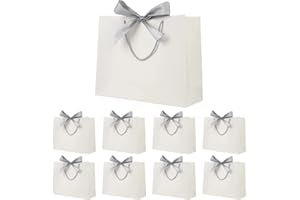 YIESEANG Paper Gift Bags with Bow, Paper Bags with Handle, Gift Bags for Birthday, Wedding, Festival Party, Christmas, 32 x 25 x 10 cm (White, Pack of 8)