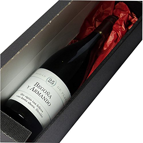 Calledelregalo Regalo Personalizable para Parejas por Sus Bodas de Plata: Botella de Vino Personalizada con Sus Nombres y la dedicatoria Que tú Quieras