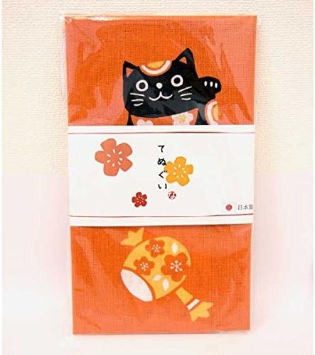 Noaplus Cat Handkerchief Black & White Beckoning Cats Red "Tenugui" Made in Japan