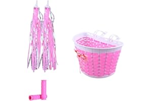 IMIKEYA 1 Set Kids Girls Bike Basket Streamer Handlebar Cover Set with Streamers Childrens Bike Accessories Set for Bicycle Tricycle Scooter Front Handlebar Decoration