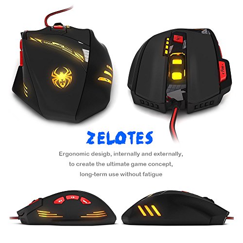 DLand Zelotes T90 Professional 9200 DPI High Precision USB Wired Gaming Maus, 8 Tasten, mit 7 Arten Modi von LED Lampe, Gewicht Tuning Set kompatibel mit Windows 7, 8, XP, Vista, ME, 2000 und so weiter. - 3