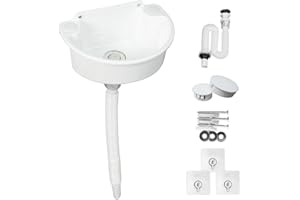 TWSOUL Lavandino in plastica, piccolo lavabo con accessori di drenaggio, per campeggio, giardino, cantina, cantieri, WC (bianco)