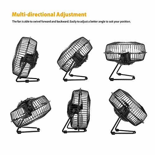 EasyAcc 4 Zoll Mini USB Ventilator desktop Lüfter Neigbar Für Den Schreibtisch Klein, Kompakt Und Kraftvoll, Mit An/Ausschalter – Schwarz - 6