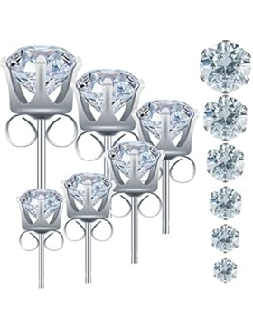 Naler 6 Paar Ohrringe Edelstahl Zirkon Ohrstecker Sterling Silber mit Zirkonia Stein in Diamant Form