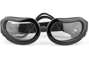 DONGKER Occhiali Sole per Cani,Occhiali Protezione UV per Cucciolo con Cinturino Regolabile Design di Apertura per la Ventilazione per Cane di Piccole (Lenti Trasparenti)