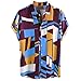 Produktbild BHYDRY Mens Kontrastfarbe Geometrisch Bedruckt Umlegekragen Kurzarm Lose ShirtsXX-Large,Lila