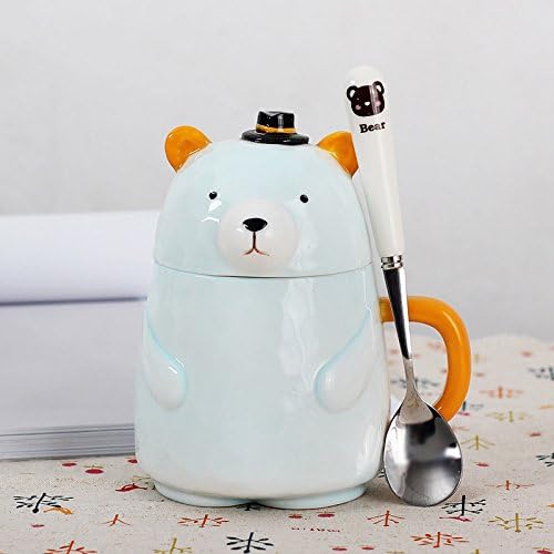 Good quality cup The bear personalized creative cute cartoon mark cup lid spoon couples ceramic cup coffee cup cereal bowl with the spoon, Cap