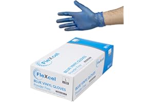FleXcel Vinyl Gloves, Powder Free, Medical Grade, Food Safe, Latex Free, Box of 100 (Blue, Extra Large)