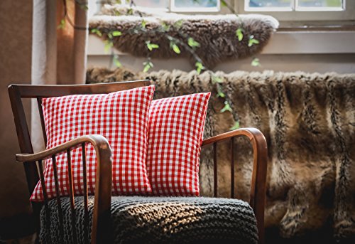 FILU Kissenbezug 40×40 cm 2er Pack (Farbe wählbar) rot / weiß kariert – Kissenhülle, Kissen, Hülle, Bezug, Sofakissen, Dekokissen, Kopfkissen, Sitzkissen, Karo, 100% Baumwolle, 100% Cotton, waschbar, Deko für jeden Raum, Garten und Terrasse - 3