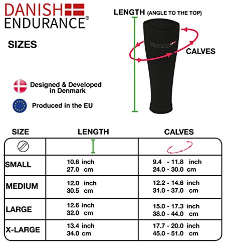 Waden-Kompressionsstrümpfe ohne Fuß von DANISH ENDURANCE® // Abgestufte Kompressionsstulpen für Männer & Frauen // Steigerung der Leistung, Schnelle Erholung, Bessere Blutzirkulation // Für alle Sportarten, Flugreisen, Krankenschwestern, Medizinische Zwecke // 1 Paar - 5