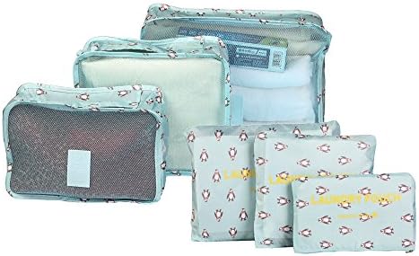 6 Set Packing Cubes - Travel Organizers Travel Storage Bag Laundry Bags Luggage Compression Pouches - Blue