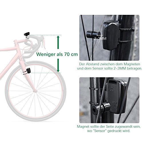 GHB Fahrradcomputer Drahtloser Speedometer Wasserdichter Kilometerzähler mit LCD Display Multifunktional (Schwarz) - 5