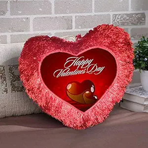 DreamVio Love Heart Shape Valentine's Day Gifts Fur Cushion,Plush Pillow for Gifting on Birthdays,Anniversaries Color - Red (Size- 15x17 inch) Shape 28