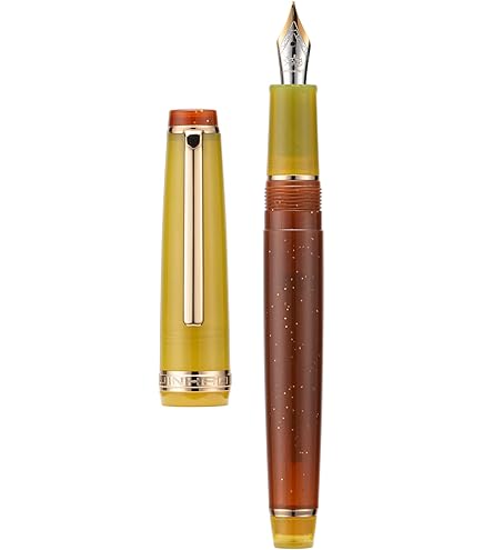 Jinhao 9019 - Pluma Estilográfica, Serie Dadao #8, Punta Media, Barril Acrílico De Jade Amarillo Con Clip Dorado, Bolígrafo De Escritura De Gran Tamaño