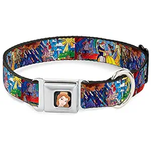 Buckle-Down Seatbelt Buckle Dog Collar - Beauty & the Beast Stained Glass Scenes - 1.5