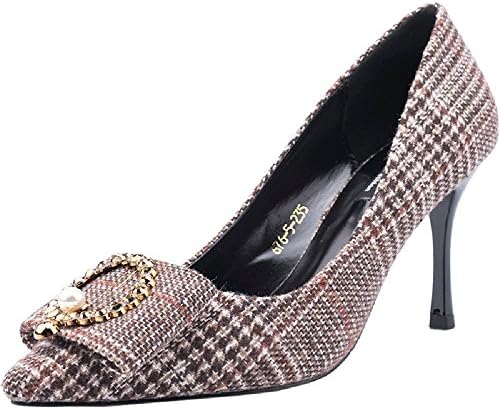 High heels Sexy- Plaid Fine with Spring Models British Buckle Elegant and Wild Pointed Shoes 9cm (Color : 1001, Size : EU36/UK4/CN36)