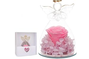 LOMUG Rosa Eterna Angelo, Rosa Stabilizzata, Rosa Eterna per Donna, Angelo di Vetro Rosa Eterna Regalo, Regalo San Valentino Anniversario Compleanno Fidanzata, Regalo per Donna Mamma Nonna (Rosa)
