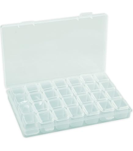 Kurtzy Scatola con Scomparti - 25 Contenitori Impilabili con 40 Etichette e Imbuto - Scatola in Plastica per Diamond Painting, Perline, Brillantini e Accessori Fai da Te