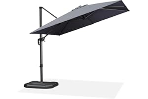 PURPLE LEAF Sonnenschirm 270 x 270 cm Groß Ampelschirm mit Kurbel 360-Grad Drehbar mit Fußpedal und Kreuzsockel für Terrasse, Balkon Sonnenschutz, Grau